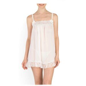NWT-In Bloom by Jonquil Sleepwear Bridal Soft Lace Chemise & Thong, White, M